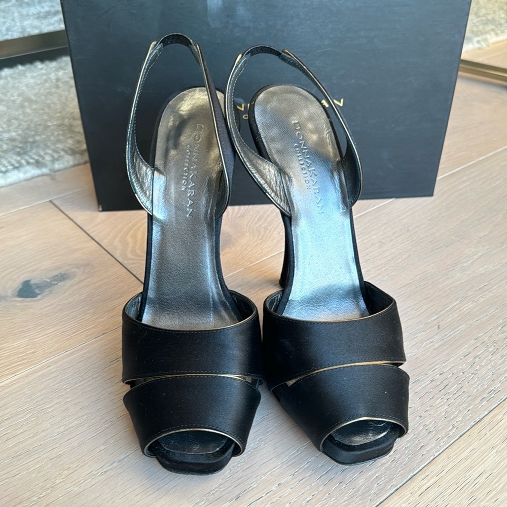 Black satin slingback heel